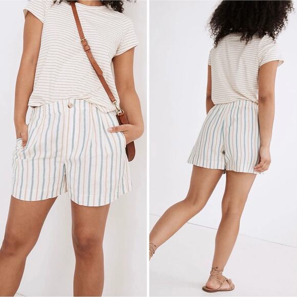 Madewell Pants - Madewell Linen Blend Track Shorts Striped W Med Casual Relaxed Pockets‎ Vacation